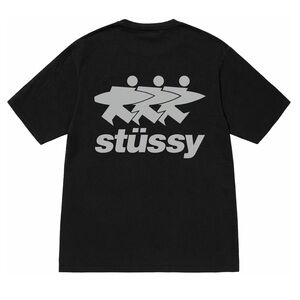Stussy Surf Walk Black Tee with Gray Logo New